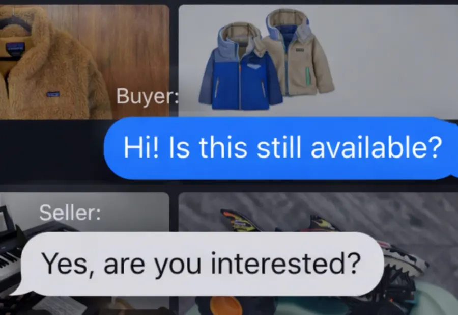 Marketplace listings with a buyer and seller exchanging messages